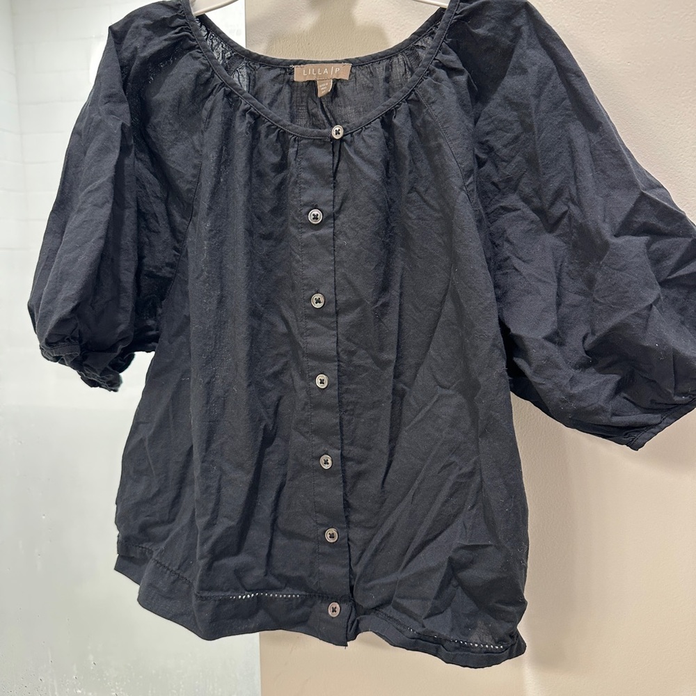 Lilla P Blue Puff Sleeve Blouse